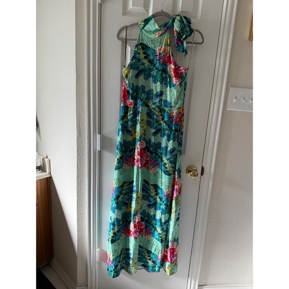 Lucy in the Sky Floral Halter Maxi Dress 42 Tropical Print Tie Neck Summer - Picture 2 of 8